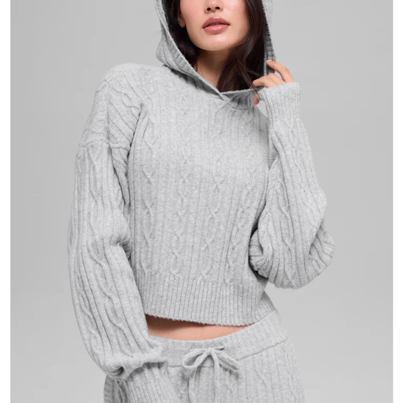 ALO Yoga Sweaters - ALO Yoga Cable Knit Winter Bliss Hoodie in Athletic Heather Grey